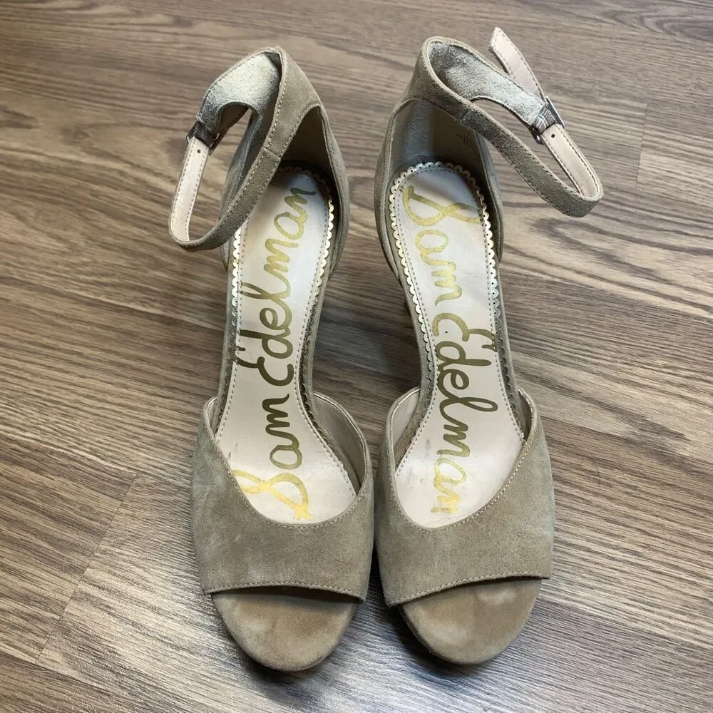 Sam Edelman Jerin Suede‎ Nude Platform Sandals Pump Heels in Oatmeal Size 8M